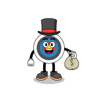 archery target mascot illustration rich man holding a money sack vector