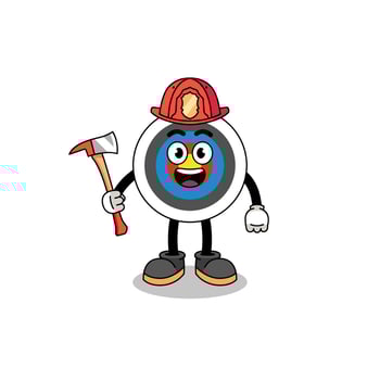 Cartoon mascot of archery target firefighter vector