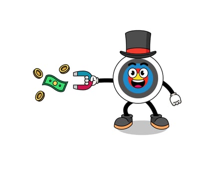 Character Illustration of archery target catching money with a magnet vector