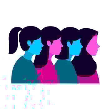 kinds of hairstyles and hijab for women. long hair, short hair, ponytail, and a head scarf. icons vector illustration