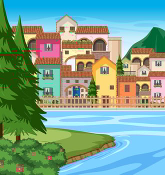 Italy town style house and building landscape vector