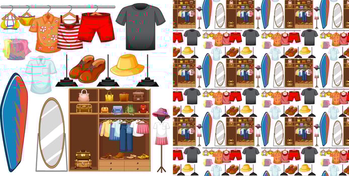 Seamless background design with cloth theme on white background vector
