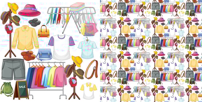 Seamless background design with cloth theme on white background vector