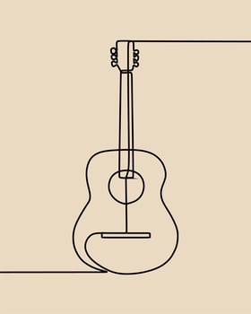 continuous line drawing on guitar vector