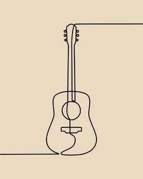 continuous line drawing on guitar vector