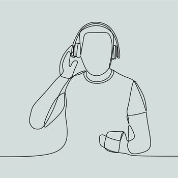 continuous line drawing people with headphone vector