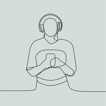continuous line drawing people with headphone vector