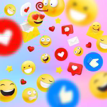 Social network communication concept with different emoji and icons. Square orientation vector