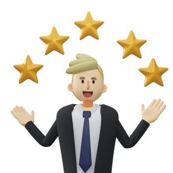 Business concept.Half body of businessman with 5 stars above.3d rendering cartoon illustration. png