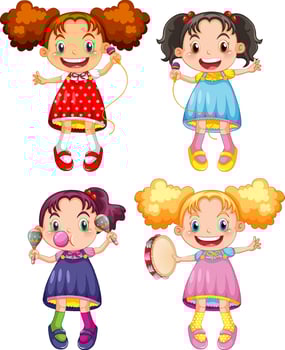 Set of happy girl with music instruments vector