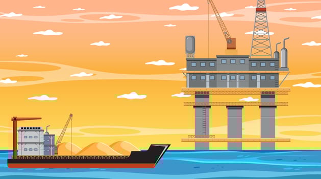 Petroleum industry concept with offshore oil platform vector