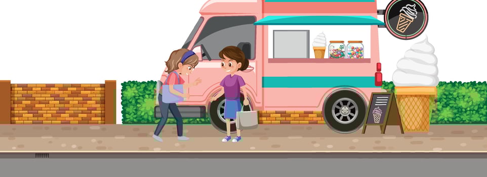 Women standing by the icecream truck vector