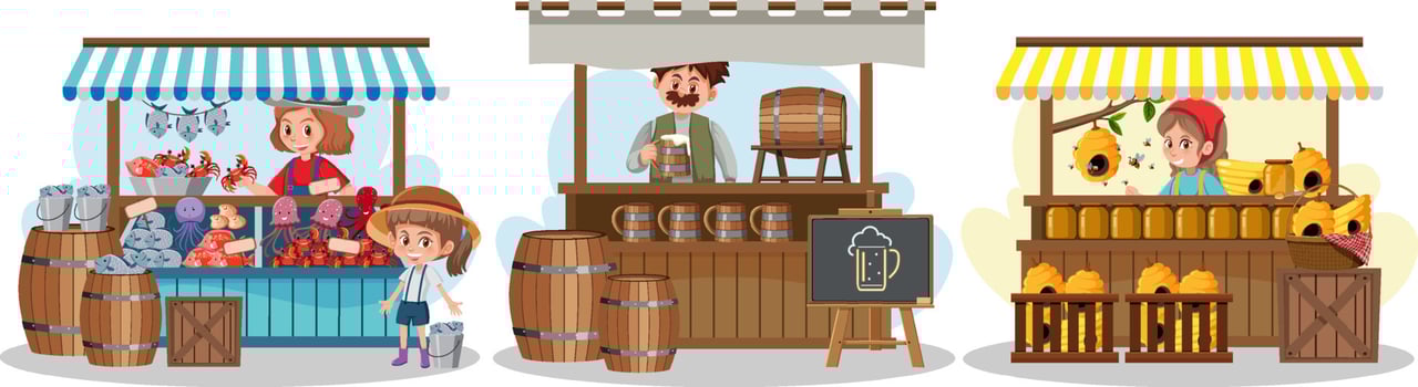 Set of different stall market shops vector