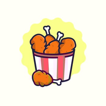 Fried chicken in a bucket. Fast food snack. cartoon illustration vector