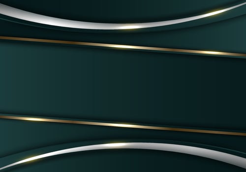 Elegant 3D abstract background green metallic stripes with gold lines template background vector
