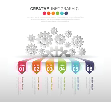 Industry presentation model with gears cogwheels 6 steps. vector