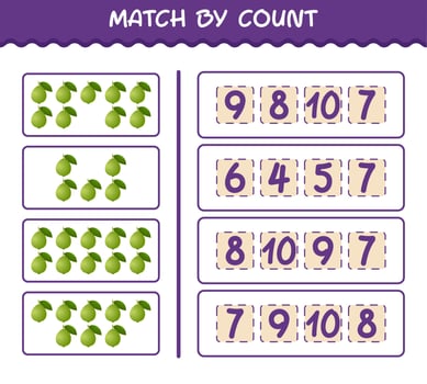 Match by count of cartoon guava. Match and count game. Educational game for pre shool years kids and toddlers vector