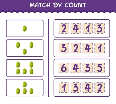 Match by count of cartoon jackfruit. Match and count game. Educational game for pre shool years kids and toddlers vector