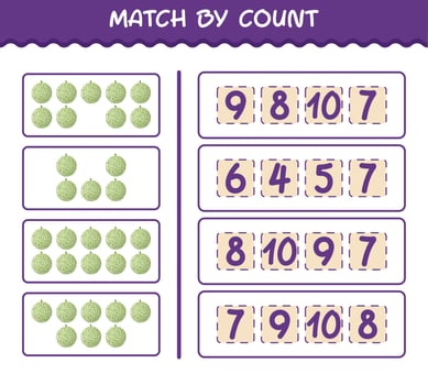 Match by count of cartoon melon. Match and count game. Educational game for pre shool years kids and toddlers vector
