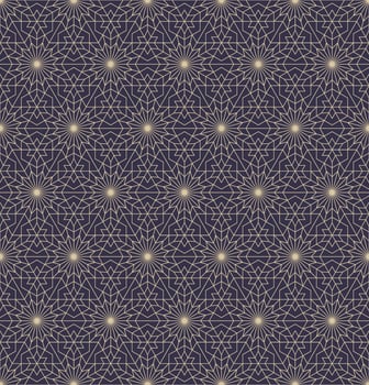 Islamic persian star hexagon geometric shape grid seamless pattern contemporary blue and yellow gold color background. Use for fabric, textile, interior decoration elements. vector