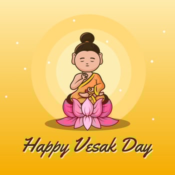 happy vesak day with god statue on lotus flower vector