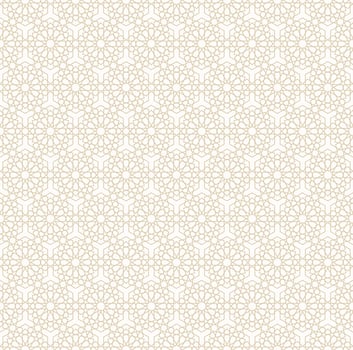 Geometric islamic or arabian star hexagon shape seamless pattern with yellow gold color background. Use for fabric, textile, interior decoration elements. vector