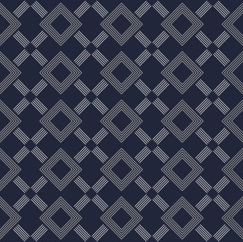 Geometric grid line square shape seamless pattern with modern blue grey color background. Use for fabric, textile, cover, interior decoration elements, wrapping. vector