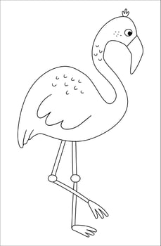 Vector cute flamingo outline. Funny tropical exotic bird black and white illustration. Fun coloring page for children. Jungle summer clip art