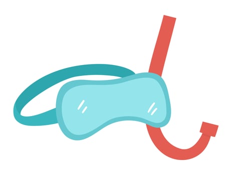 Vector diving mask and snorkel isolated on white background. Blue and red summer diving or swimming equipment clipart element. Cute flat swimming goggles and tube illustration for kids. Beach object.