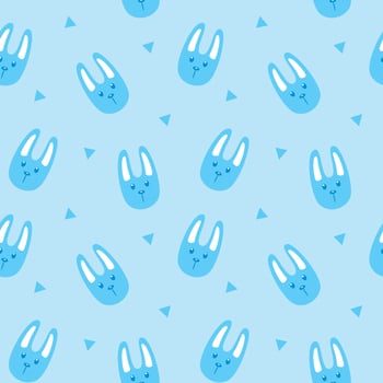 cute rabbit pattern seamless background on blue background vector