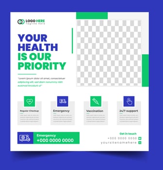 Medical Social Media Post Template, Healthcare Social Media Banner Template, Medical and healthcare social media post template. health doctor social media post banner. Medical Health banner. vector