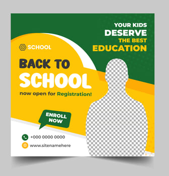 School admission social media post banner design. back to school social media post banner design. Back to school admission promotion banner. school admission template for social media ad. vector