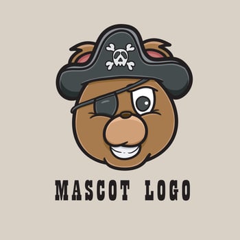 Mascot Bear Pirate Head Logo Cartoon.  Pirate Theme. vector
