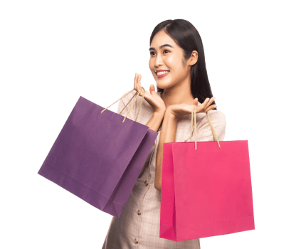 Asian woman with her shopping bags, Png file