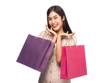 Asian woman with her shopping bags, Png file