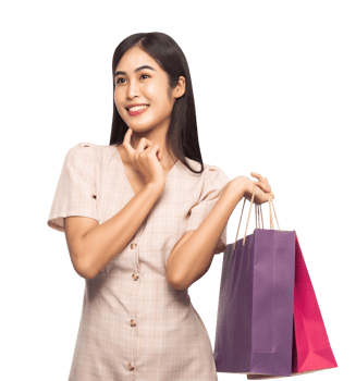 Beautiful young asian woman with shopping bags, Png file