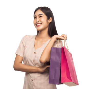 Beautiful young asian woman with shopping bags, Png file