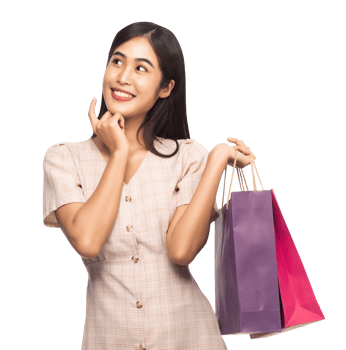 Beautiful young asian woman with shopping bags, Png file