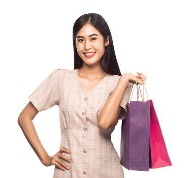 Beautiful young asian woman with shopping bags, Png file