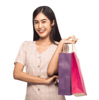 Beautiful young asian woman with shopping bags, Png file