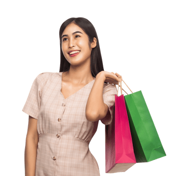 Beautiful young asian woman with shopping bags, Png file