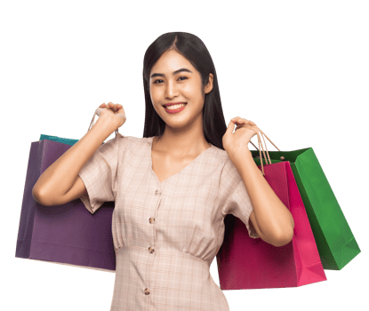 Beautiful young asian woman with shopping bags, Png file