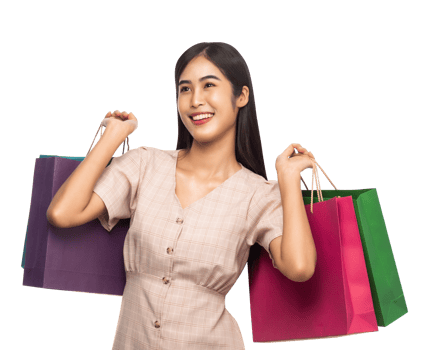 Beautiful young asian woman with shopping bags, Png file