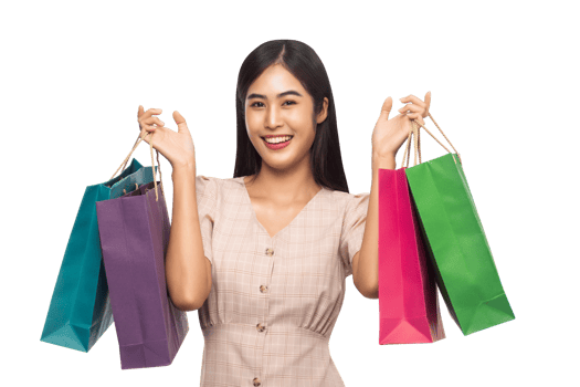 Beautiful young asian woman with shopping bags, Png file
