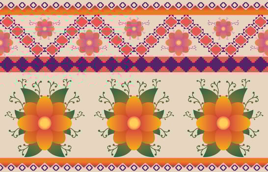 flower colorful fabric ,Geometric ethnic pattern in traditional oriental background Design for carpet,wallpaper,clothing,wrapping,batik,Vector illustration embroidery style. vector