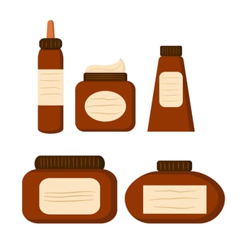 Red skin care bottles collection vector