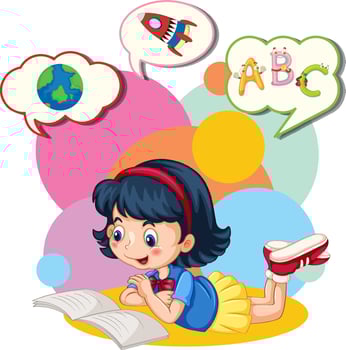 Speech bubble with girl reading book vector