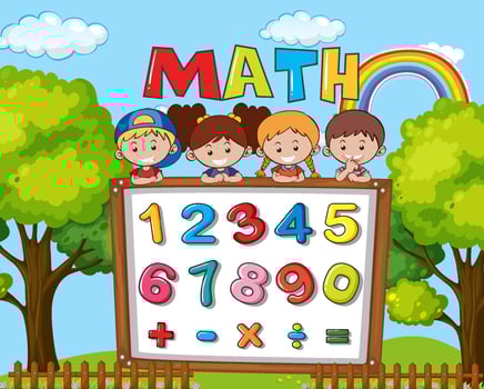 Number 0 to 9 with math symbols vector