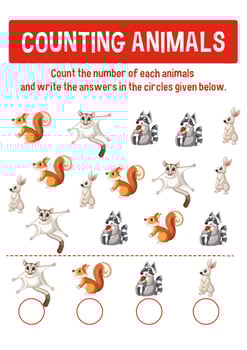 Worksheet design for counting animals vector