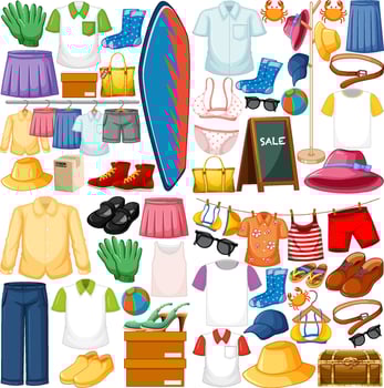 A set of different cloth on white background vector